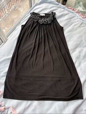 Ronni Nicole Black Sleeveless Midi Dress with Zipper Ruffle Trim Gothcore